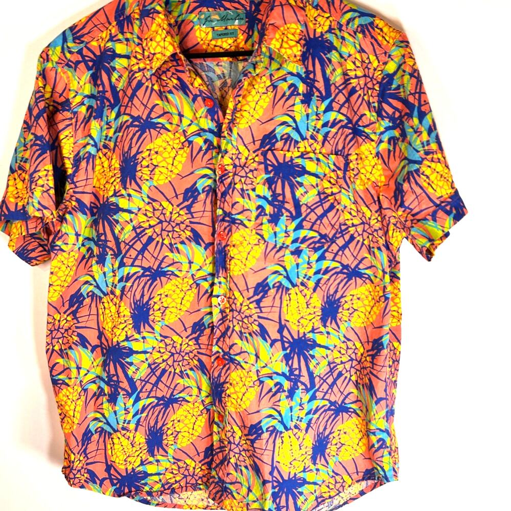 Joe Marlin Pineapple Tropical Shirt L 100% Cotton Hawaiian Aloha